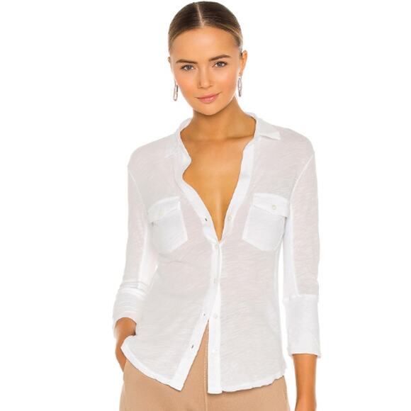 James Perse Panel Button Front Shirt in White NWT Size 2 (Small / Medium) - Picture 1 of 4